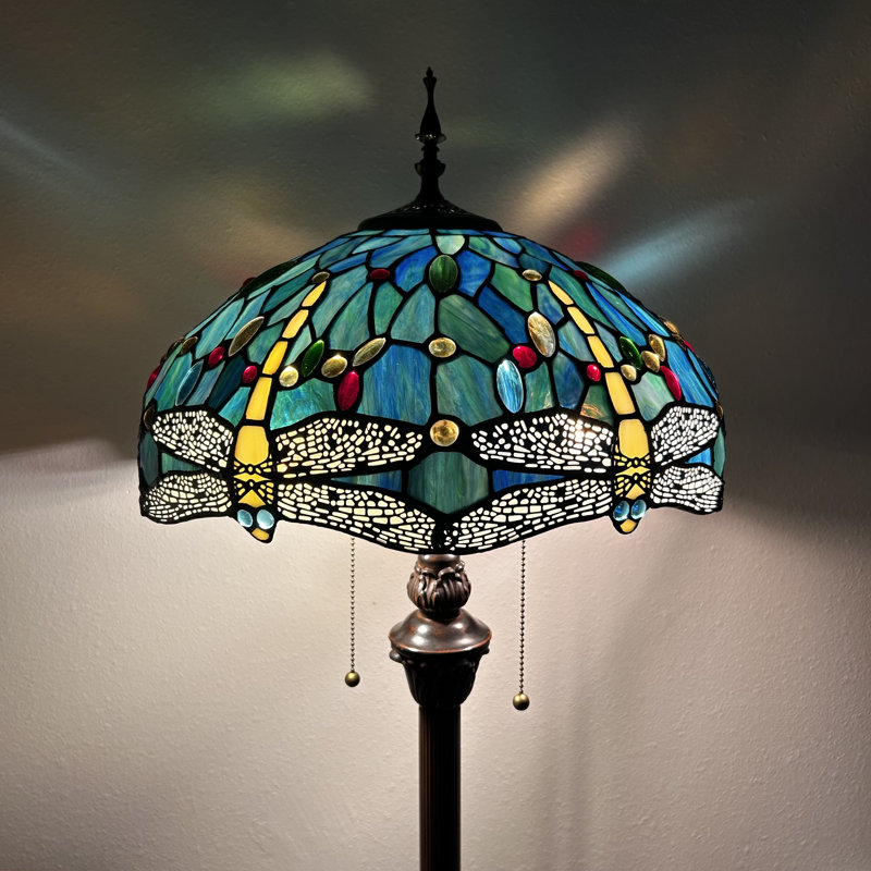 Harre Tiffany Floor Lamp Stained Glass Dragonfly Metal Base LED Bulbs Included 64"H*16"W*16"D