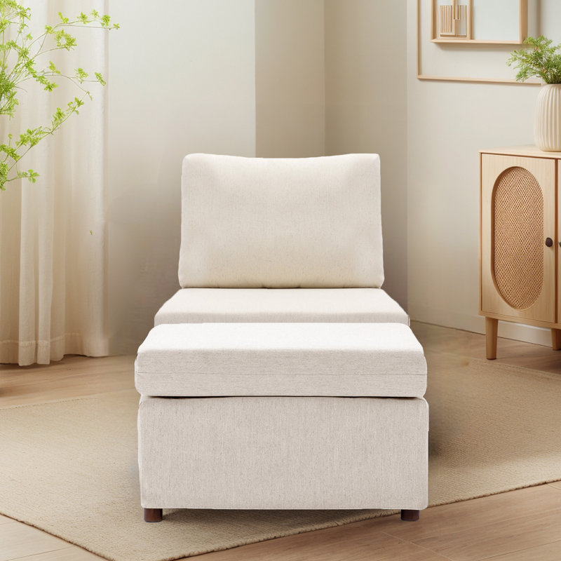 Chaise d'appoint rembourrée sans accoudoirs avec repose-pieds, Polyester crème