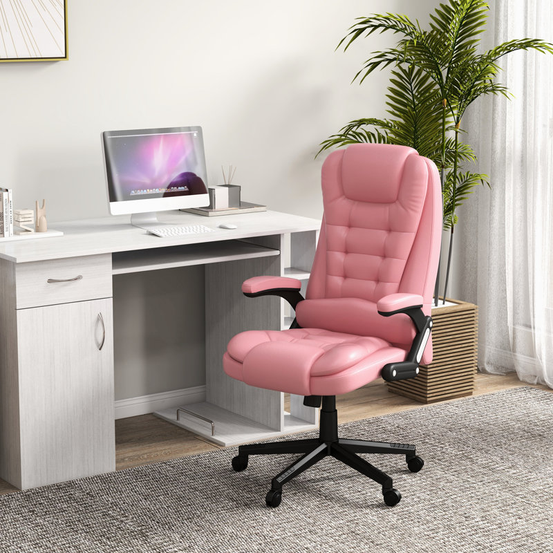 Fauteuil de bureau rose confortable pour toute la journée, avec massage par vibrations, hauteur réglable, dossier haut en cuir PU, fonction massage, inclinable chauffant, accoudoirs et télécommande - Soulage les douleurs lombaires