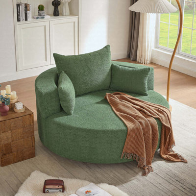 360° Swivel Barrel Chair With 3 Removable Pillows, Accent Round Sofa Chair