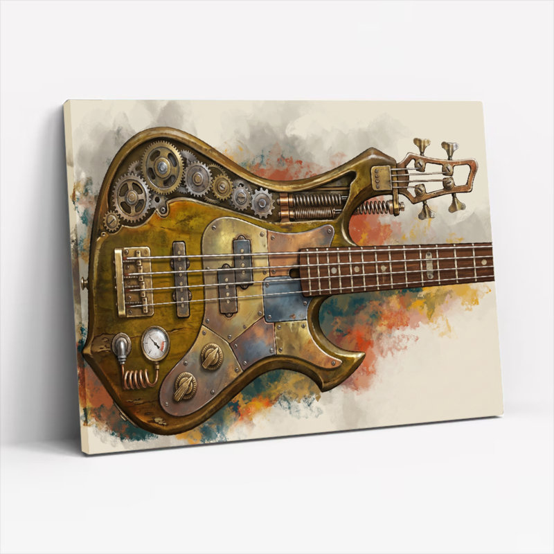 Ensemble d'une toile murale représentant une guitare steampunk, 32"H x 48"W, Wrapped Canvas
