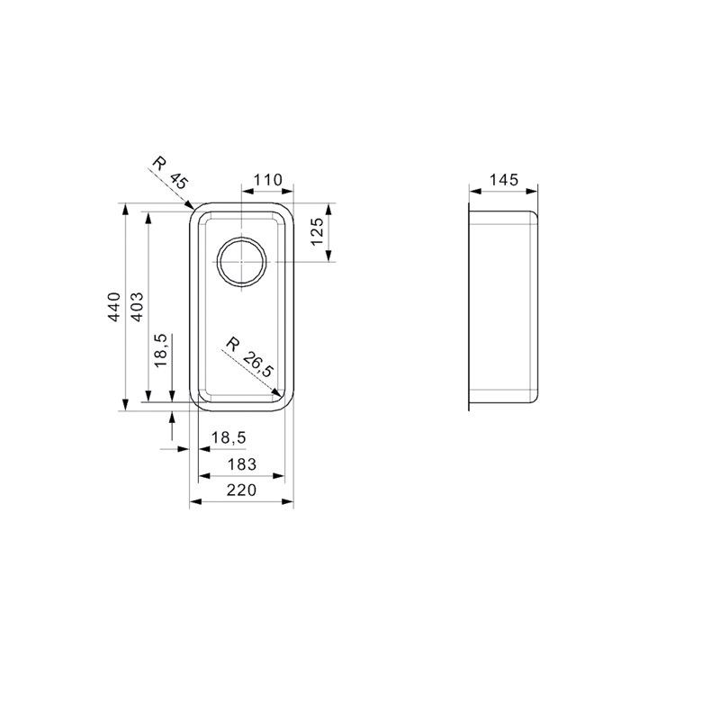 44cm x 22cm Inset Kitchen Sink