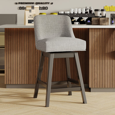 360° Swivel Upholstered Bar Stool with Solid Wood Legs and Footrest