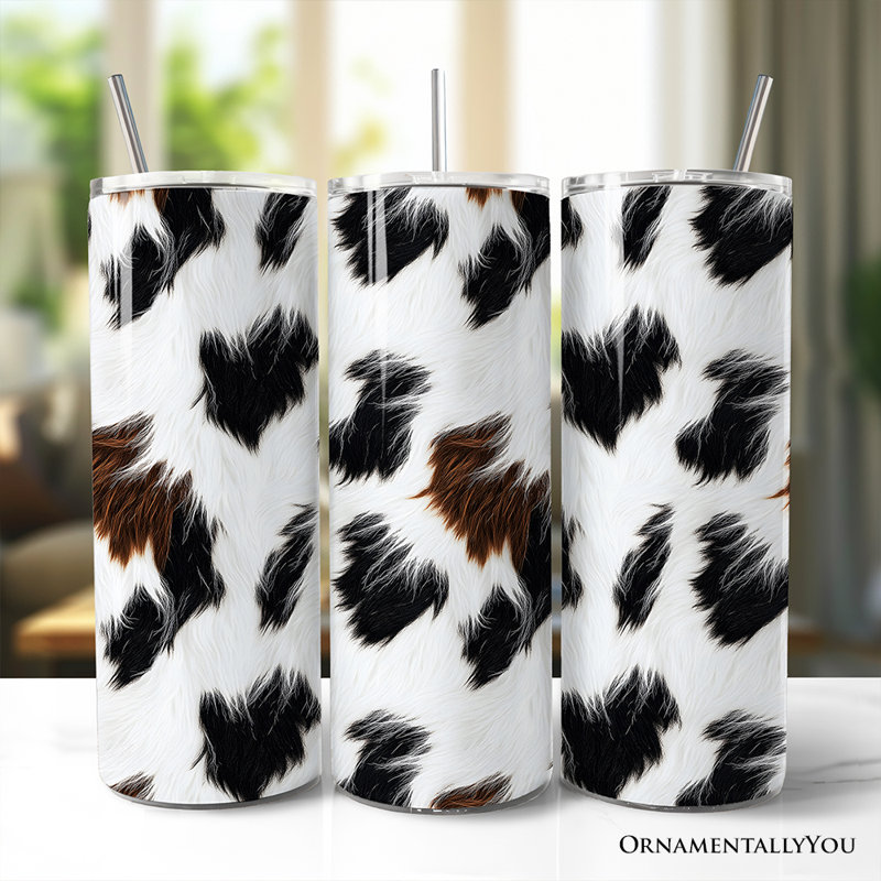 Gobelet personnalisé en fourrure de vache 20 oz avec couvercle et paille en acier inoxydable