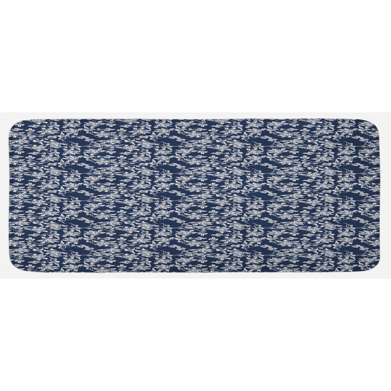 Tapis de cuisine à motif floral et feuillage botanique à composition japonaise