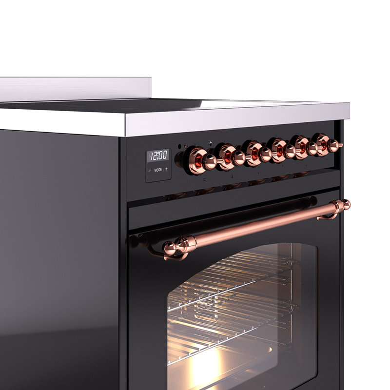 ILVE Nostalgie II Series 30 inch Induction Range with 4 Induction Elements (Glass Door), Glossy Black/Copper