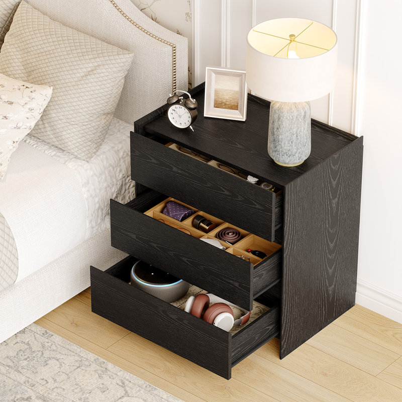 Nightstand Set with Storage for Bedroom, 3-Drawers End Side Table for Living Room,Office, Black