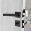 Modern Nova Premium Design Bathroom Door Handles on Square Rose in Matt Black Finish with Dead Bolt, Latch, Ball Hinges and Thumbturn