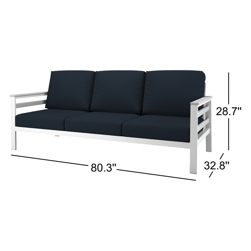 Townsend Metal Outdoor Sofa With Sunbrella Cushion, Canvas Navy