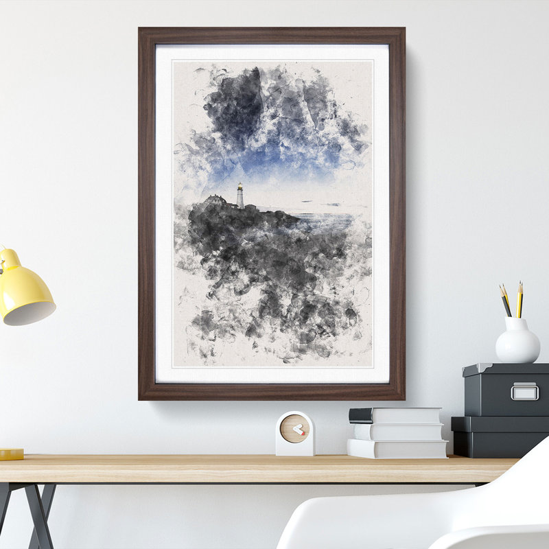 Portland Maine Lighthouse - Framed Print, 63cm H x 45cm W x 2cm D, Walnut Framed