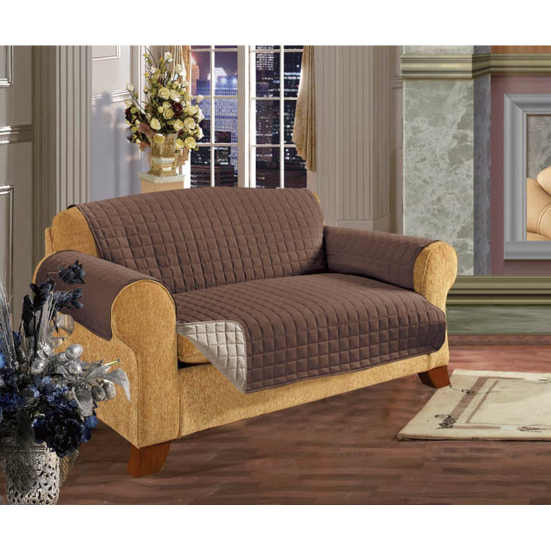 Protecteur de mobilier en microfibre réversible pour canapé avec sangles, Chocolat / polyester crème, 75.5'' H x 110'' W