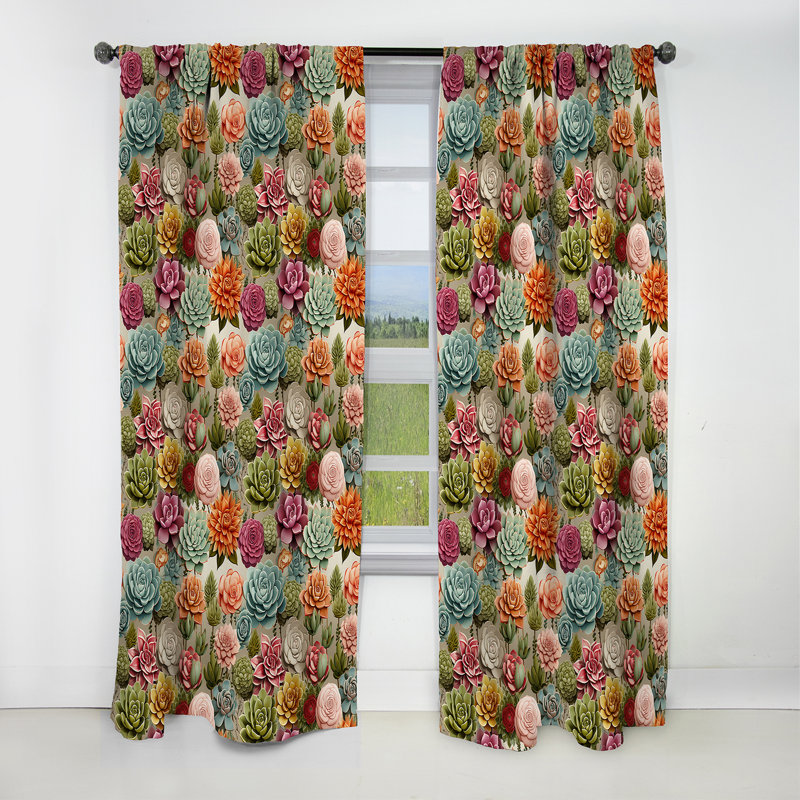 Motif botanique moderne I succulents - rideau à motif floral - 1 panneau, L 52 po x L 63 po