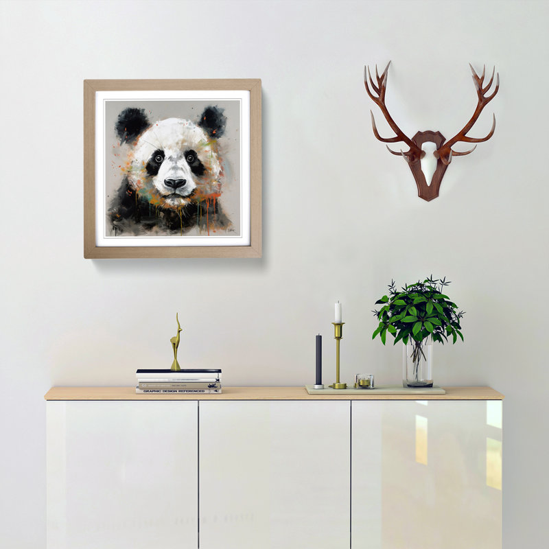 Panda Gestural Art No.4 - Framed Print, Oak