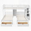 Lit simple au-dessus de simple et simple, lit superposé triple avec tiroirs, escalier avec rangement, tablettes intégrées-485004717