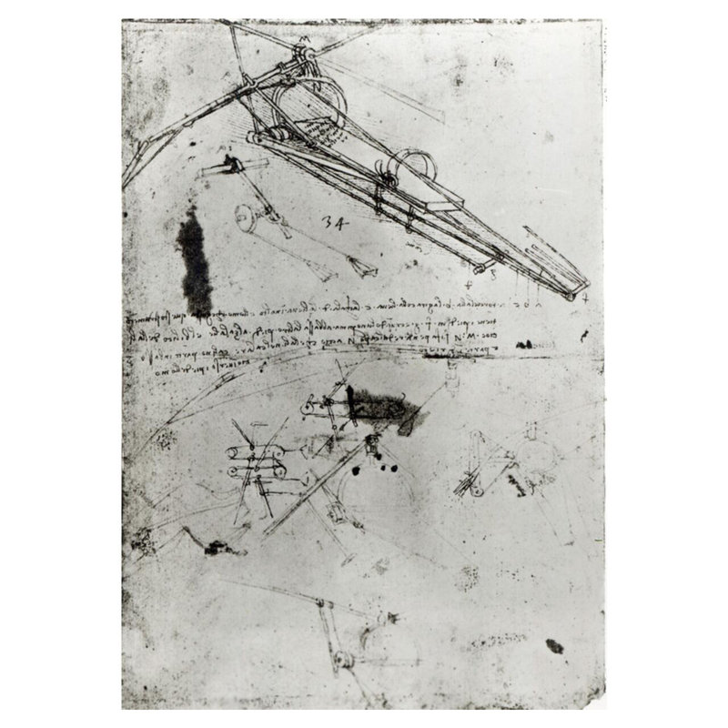 Schéma d'une machine volante et d'un dispositif de direction 824v du Codex Atlanticus par Leonardo Da Vinci - Estampe numérique