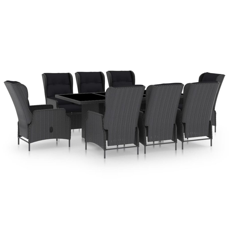Rectangular 8 - Person Dining Set with Cushions, Black