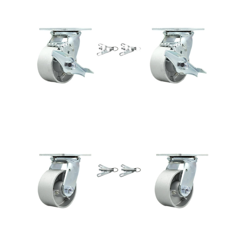Ensemble de roulettes 4 pièces en acier 4 pièces avec roulement à rouleaux 4 verrous pivotants 2 freins