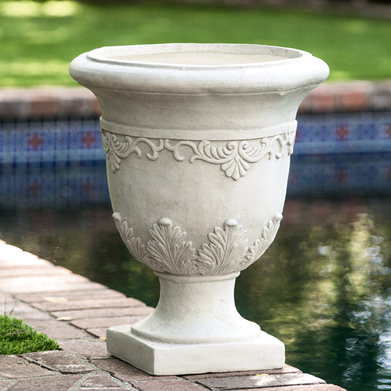 Pot à fleurs en oxyde de magnésium de style marocain, blanc antique, 16,32 po x 20,07 po, pour décoration intérieure et extérieure, pot à urne prêt à l'emploi - oxyde, 16,32 po x 20,07 po, et applications, aucun assemblage requis