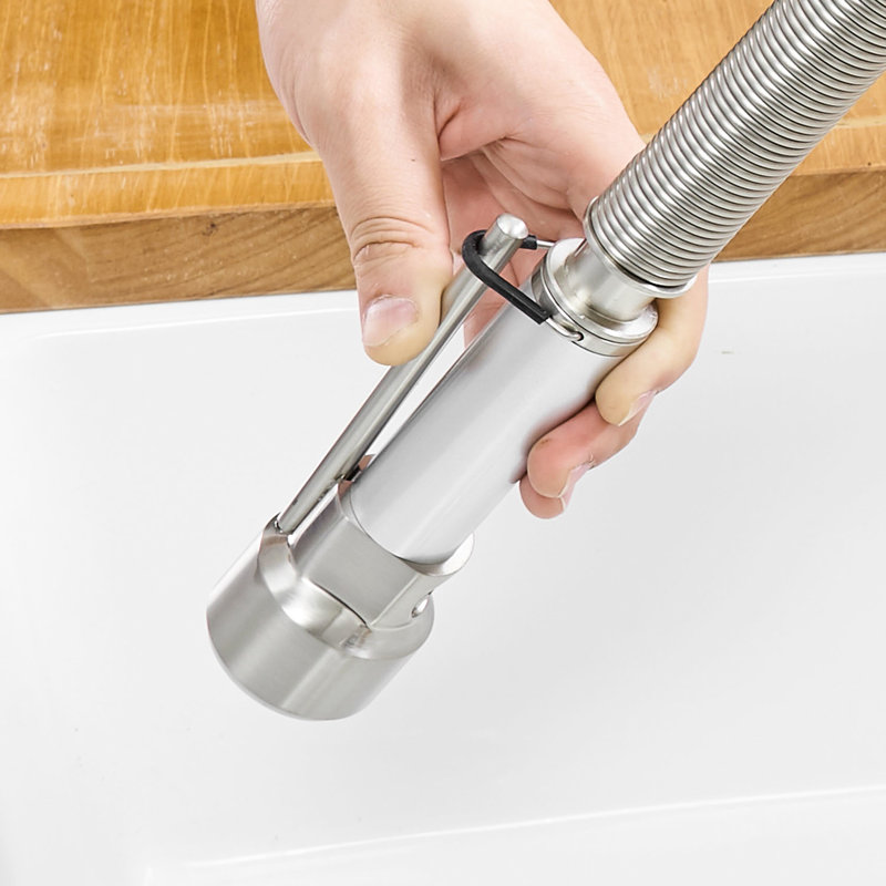 Robinet de cuisine avec tirette en nickel brossé - Fabrication en laiton, rotatif à 360 ° pour une utilisation sans effort Fabrication solide avancée hygiénique
