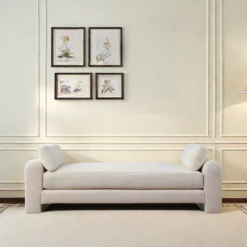 Banc crème avec garde-robe et repose-bras, H 21,65 po x l 70,87 po x P 21,65 po