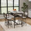 Ensemble de table de bar 3 pièces à hauteur de comptoir avec 2 tabourets pliables, support de rangement, plateau d'aspect bois et structure en acier, petit espace de salle à manger pour la cuisine, le salon, l’appartement-310936025-310936024