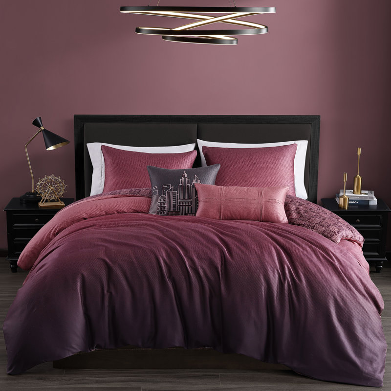  Bebejan Mauve Dreams 100% Cotton Sateen 5 Piece Reversible Comforter Set, King Comforter + 2 King Shams + 2 Throw Pillows