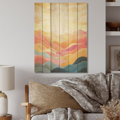 «Bold Sunset Mountain Horizon - lever du soleil au coucher du soleil», art sur bois de pin naturel