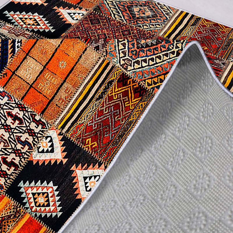 Tapis en polyester tissé à la machine Chancey orange / brun / rouge, Tapis de couloir 3 pi 3 po x 9 pi 10 po