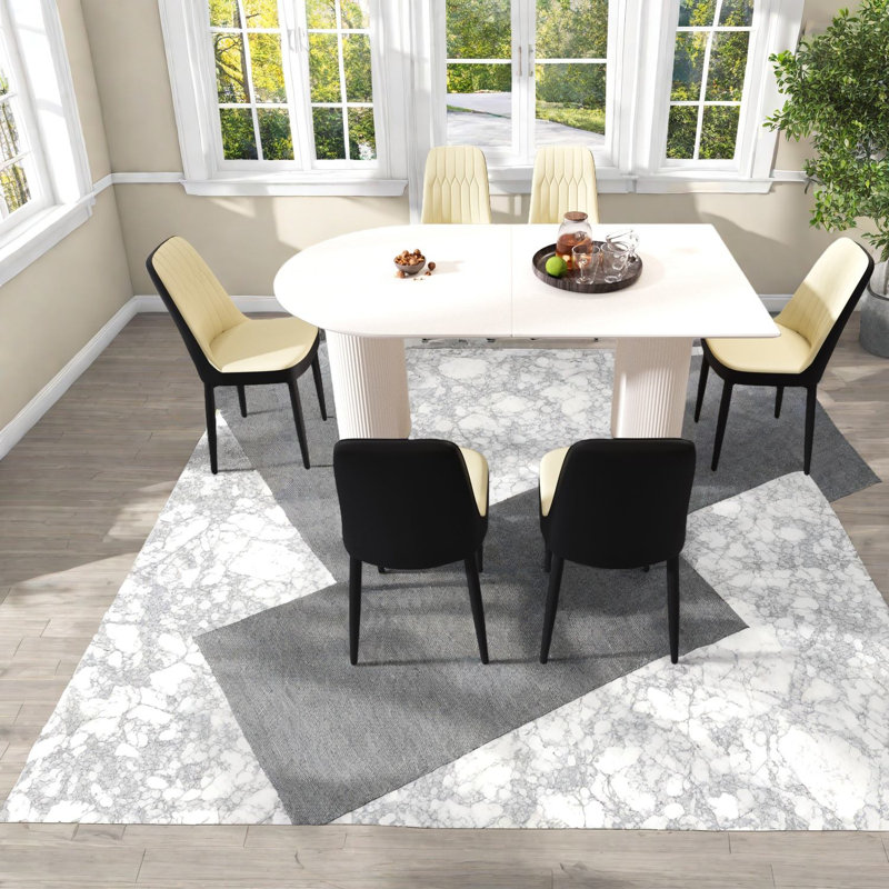 Élégants ensembles de tables de salle à manger en MDF avec chaises en polyuréthane, design crème moderne pour la maison