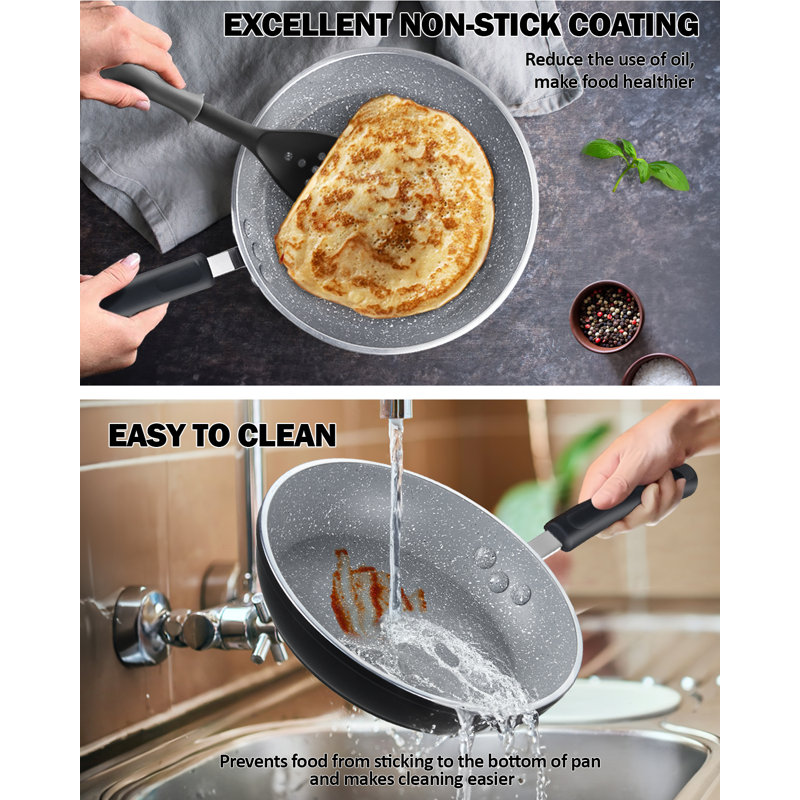 8-Piece Gray Nonstick Aluminum Cookware Set with Glass Lids