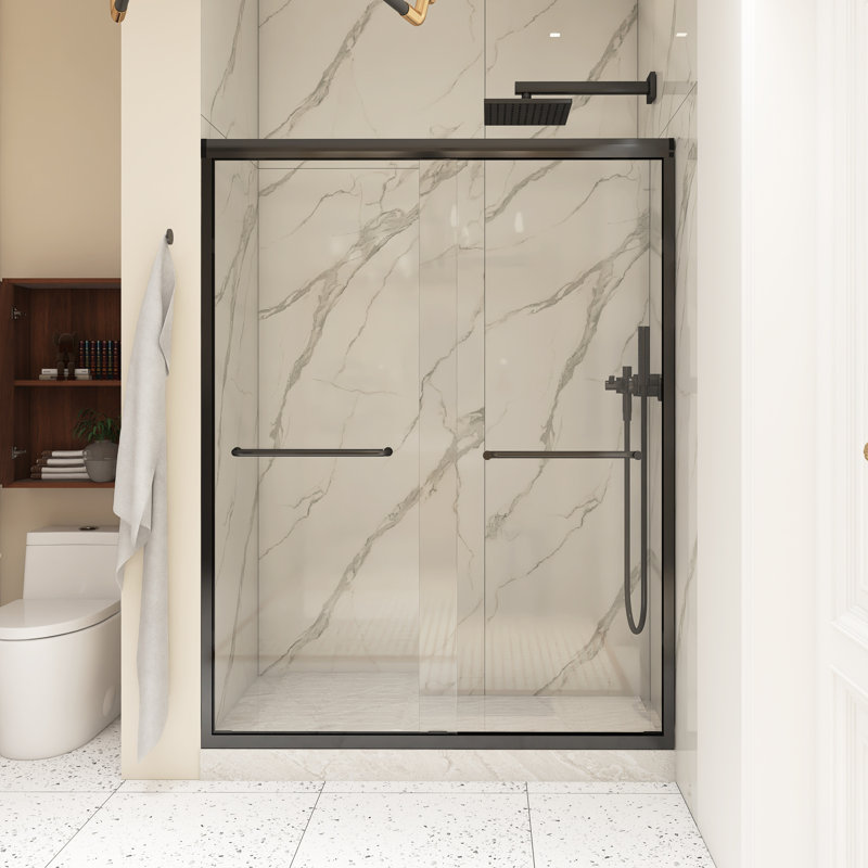 60 In. W X 72 In. H Double Sliding Framed Shower Door In Matte Black Finish
