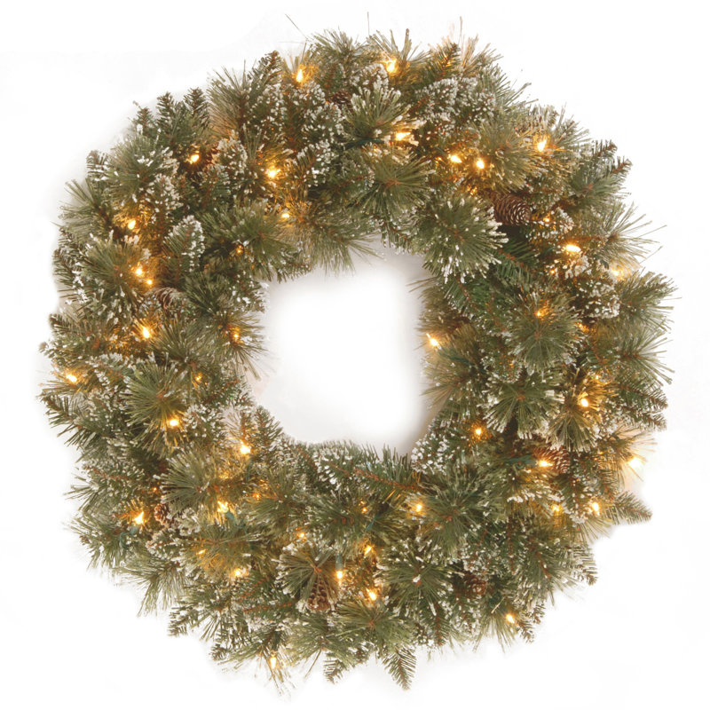 24 in. Glittery Sparkling Grove Pine Christmas Wreath with LED Lights