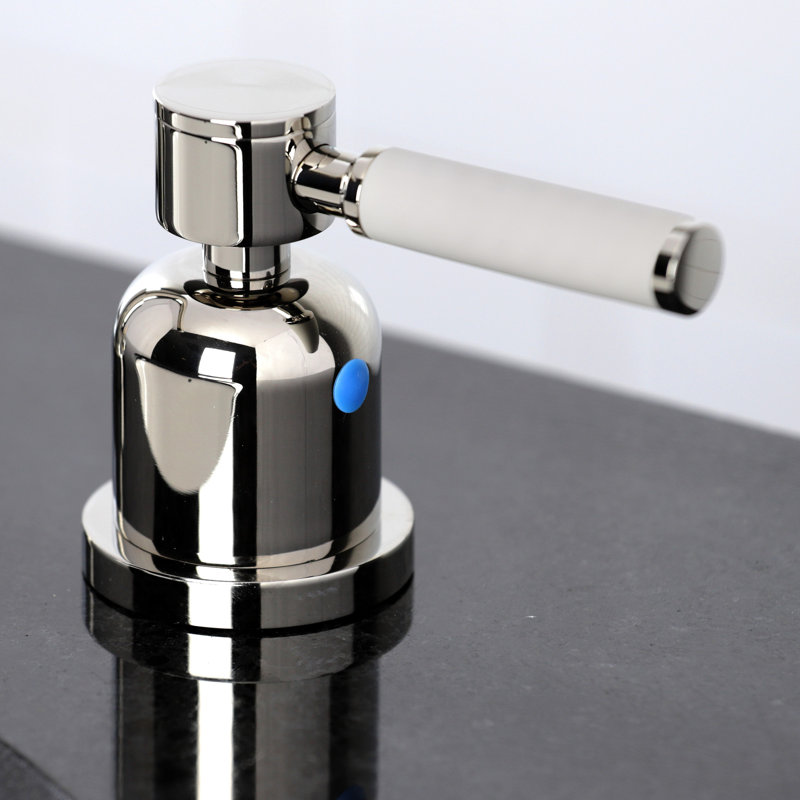 Kingston Brass Kaiser Two-Handle 3-Hole Deck Mount Widespread Bathroom Faucet with Brass Pop-Up Drain, Polished Nickel