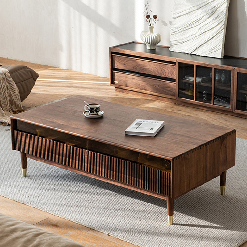 Simple rectangular solid wood coffee table, 17.7" H x 51.2" L x 25.6" W