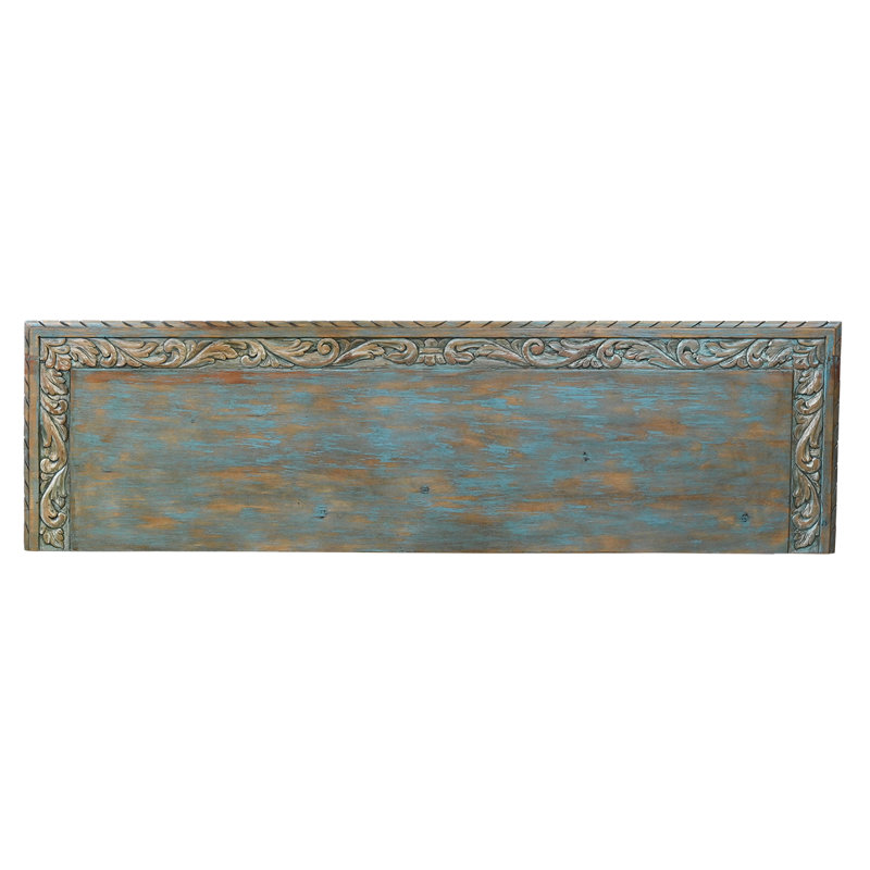 Crédence Grande Équestre Longhorn en turquoise, Bleu sarcelle / bois moyen / ivoire