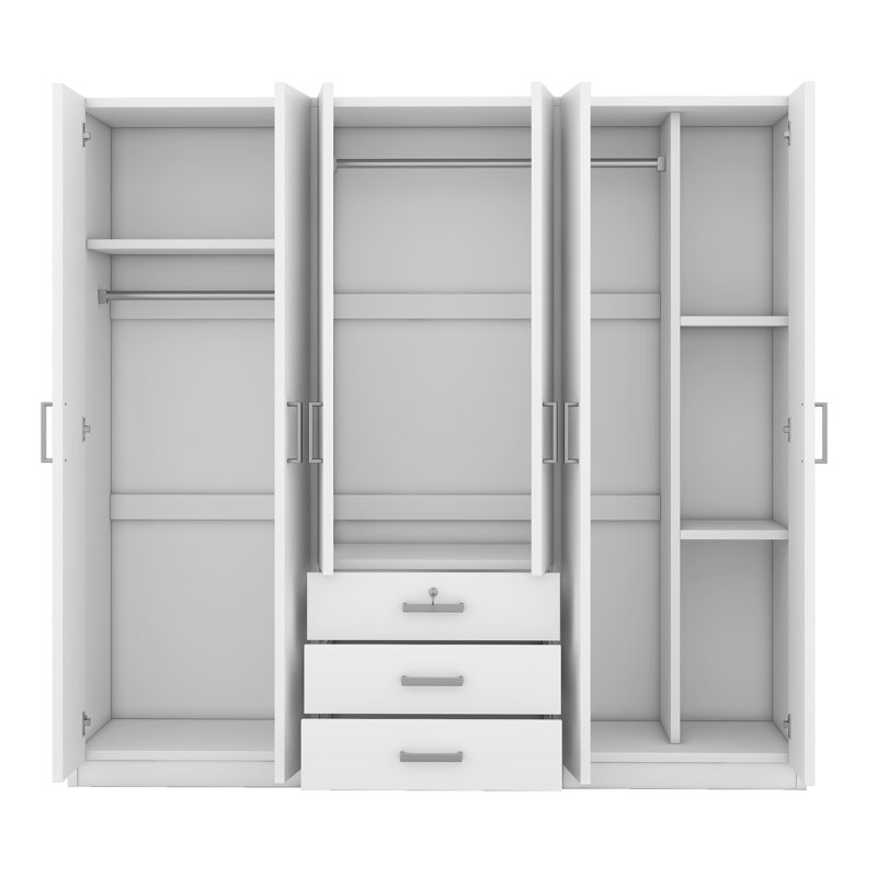 Armoire 6 portes avec 3 tiroirs Eford, Blanc