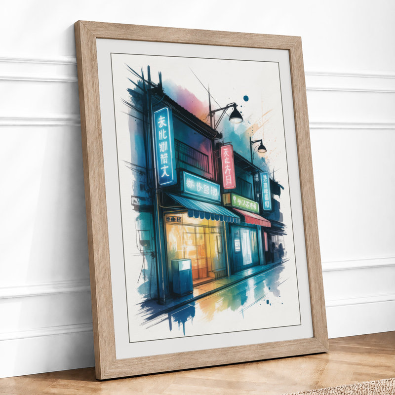 Dusk in Tokyo Japandi - Framed Print, A2 - 59.4 x 42.0 cm, Oak