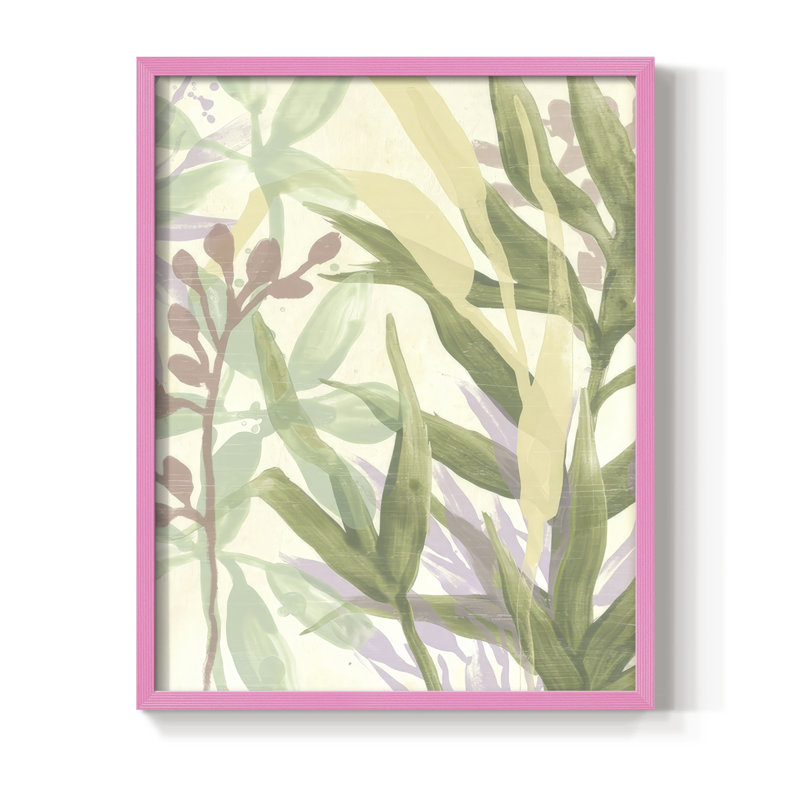 «Dreamy Tropical Leaves II», reproduction encadrée - bois massif, H 21 po x l 17 po, Rose