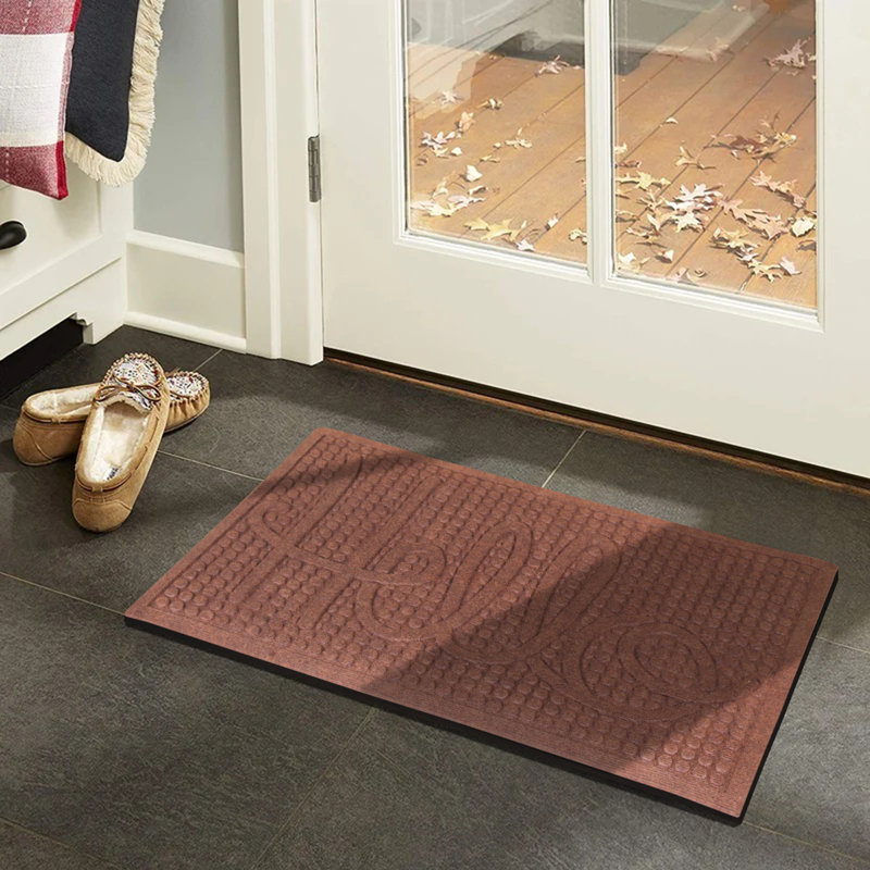 Dionysius Hello Eco-Poly 36'' x 24'' Non-Slip Indoor Outdoor Door Mat, Dark Brown