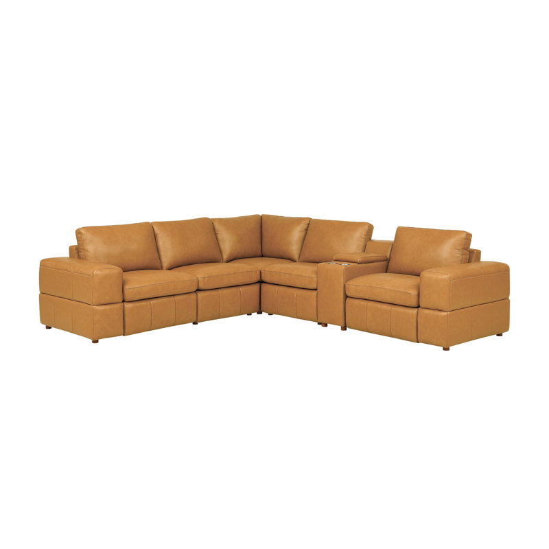 Canapé modulaire en cuir de première qualité avec accoudoirs assortis et deux sièges inclinables, Ginger