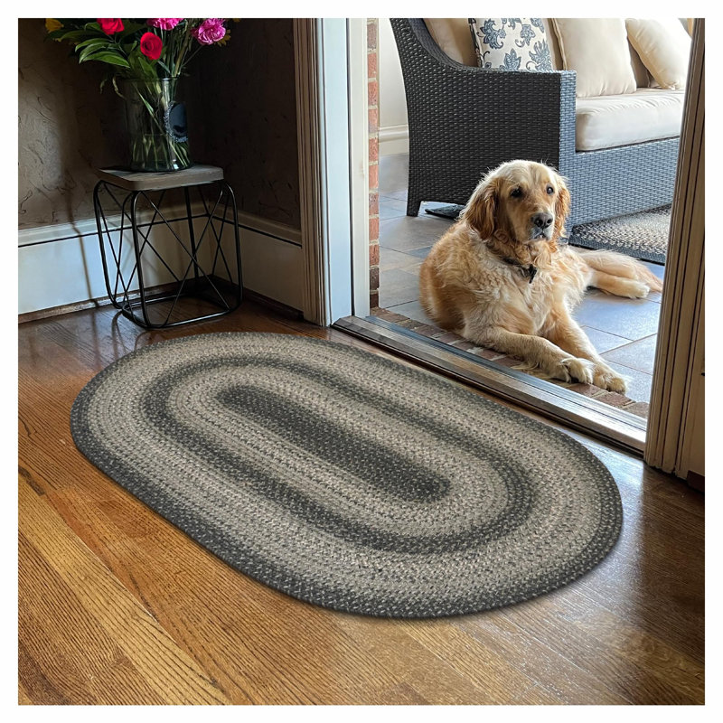Tapis gris anthracite / gris en jute tressé Cynita, Ovale 2 pi 3 po x 3 pi 9 po