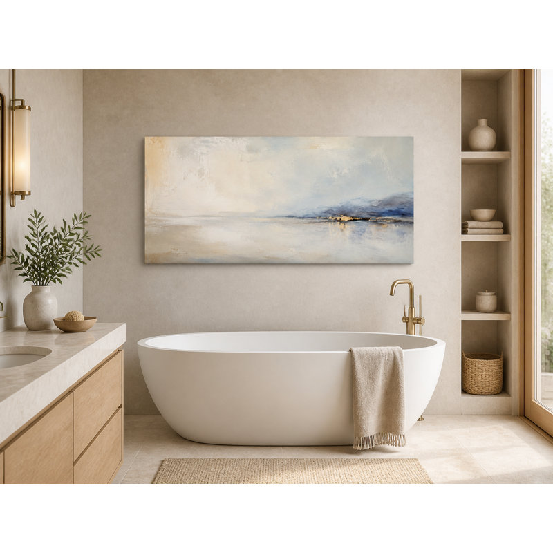 Tableau panoramique sur toile tendue représentant une crête côtière bleu clair, H 27,5 po x l 55 po x P 1,5 po