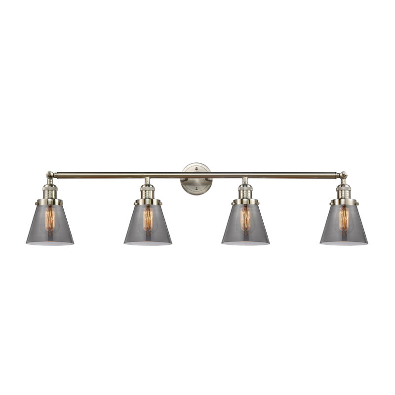 Cone 4 Light Bath Vanity Light, Incandescent, Plated Smoke, Brushed Satin Nickel