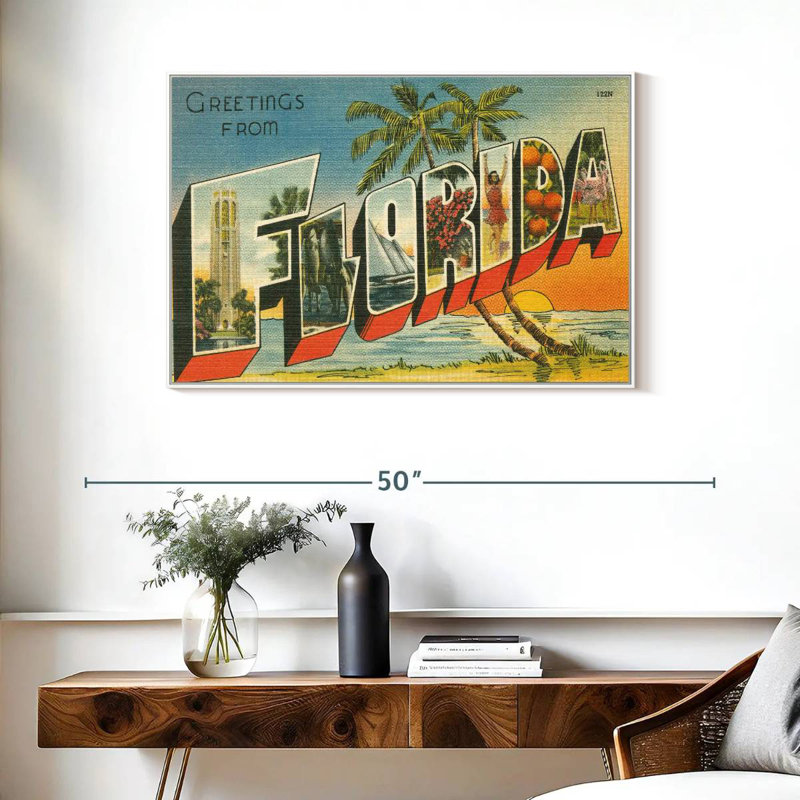 Greetings From Florida, Cadre flottant blanc, 37 po x 25 po