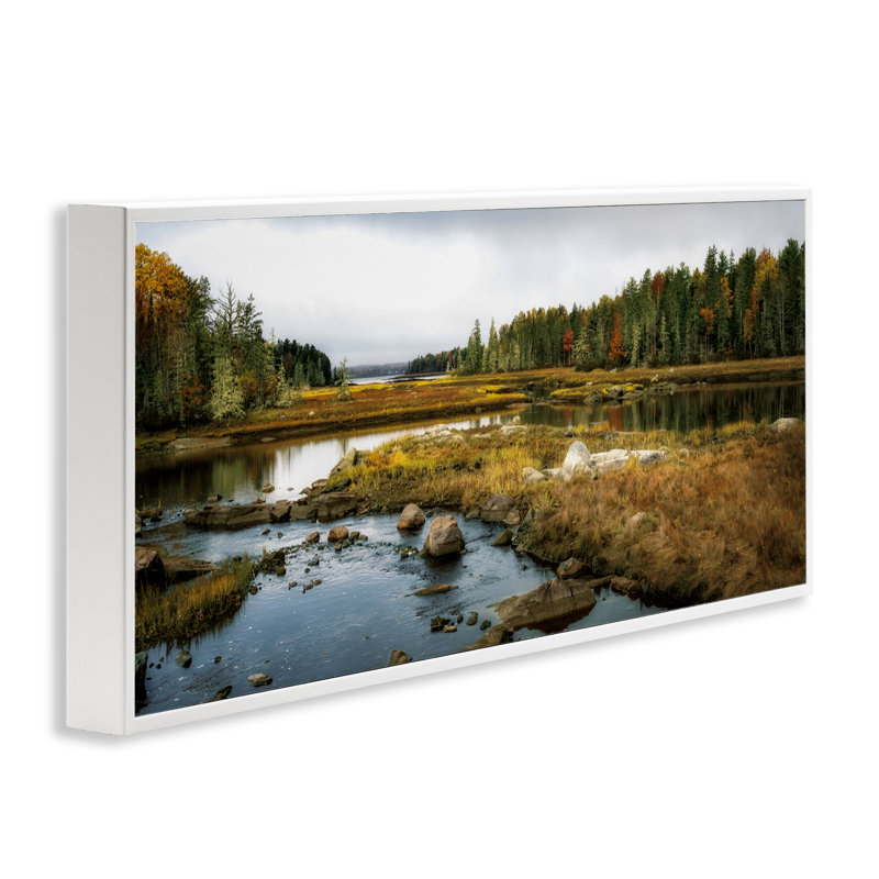 Low Tide River View Framed Giclee, design by D. Burt, 10" H x 24" W, Coastal White Framed Giclee