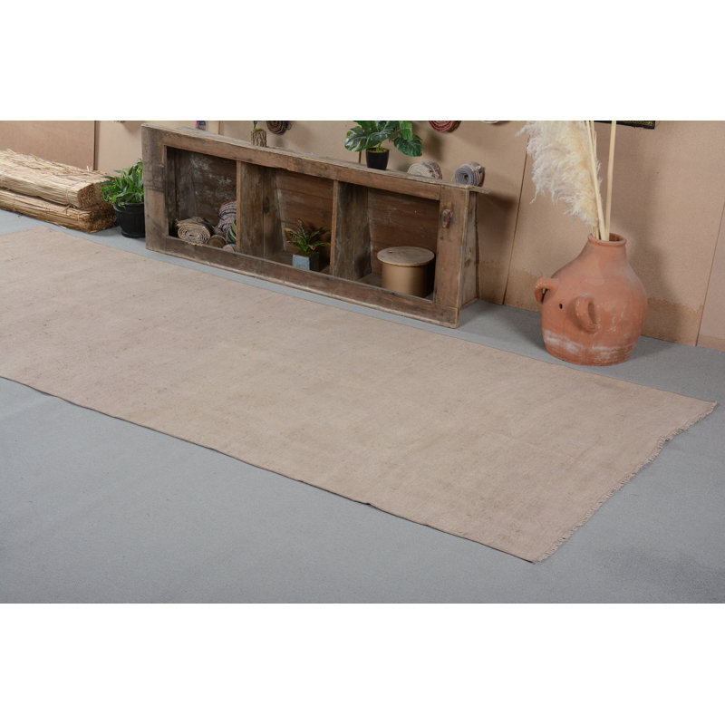 Tapis de couloir 4,7 x 11,8 pi, tapis Oushak, tapis rétro, tapis de luxe bruns, tapis bohème, tapis turcs