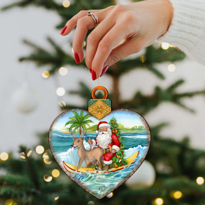 Ornements de Noël en bois - Cœurs de père Noël surfant en bois par G.Debrekht