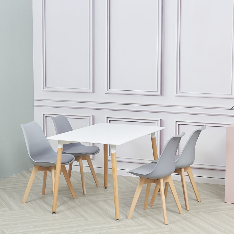 Carol 4 Person Dining Set with 4  Style Beech Legs Chairs, Light Grey, H66 x L120 x W80cm