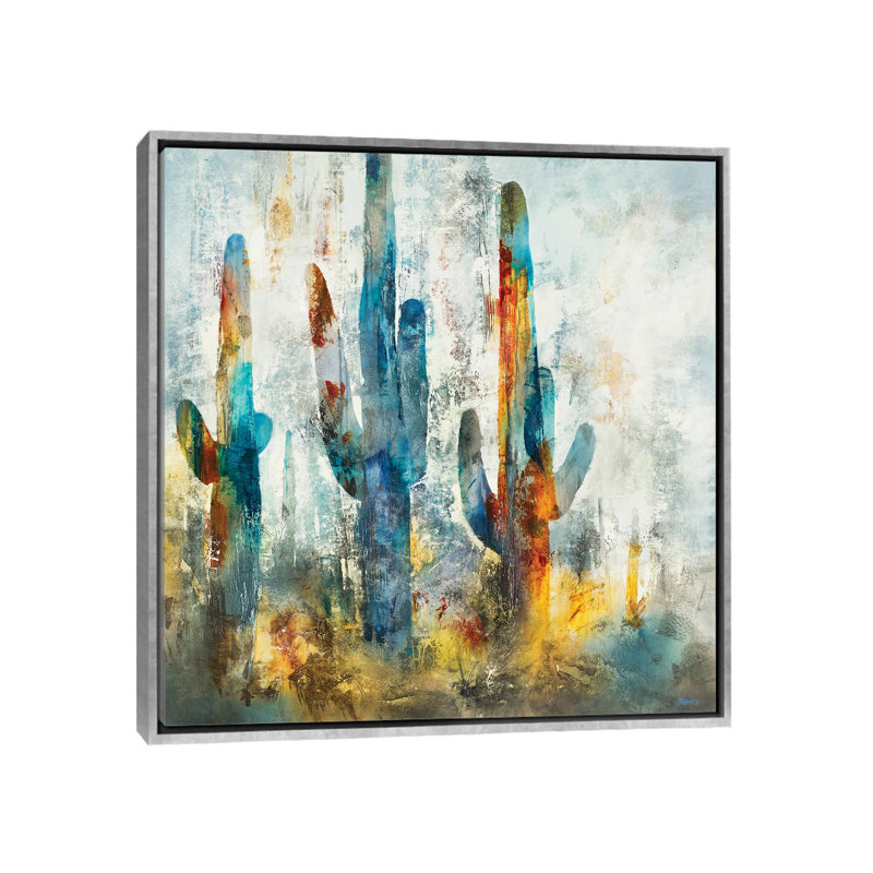 «Saguaro Forest» encadré par Scott Brems, Toile argentée avec cadre flottant, H 18 po x l 18 po x P 1,5 po, Non
