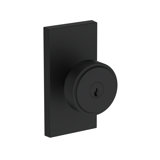 Vashon Keyed Entry Knob with Contemporary 5in Rose in Lifetime (PVD) Satin Brass